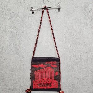Vintage Messenger Bag Athens Greece Parthenon Woven Braided Strap Boho Hippie‎